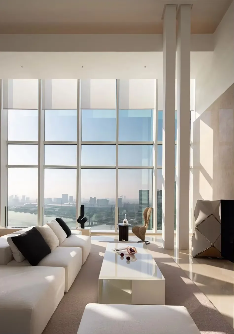 บ้านวิลล่าสไตล์ร่วมสมัยสีขาวอบอุ่นและสบายตา รุ่น Sanhai  แบบจำลอง 3 มิติ Max Rendering แนวคิดมืออาชีพ แบบแปลนบ้านใหม่ ออกแบบตกแต่งภายใน