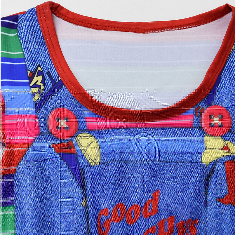 Kleinkind Mädchen Chucky Kostüm Kleid Child's Play Cosplay Outfit Kinder Flügelärmel Gestreiftes Halloween Karneval Party Faschingskostüm – Detail 6