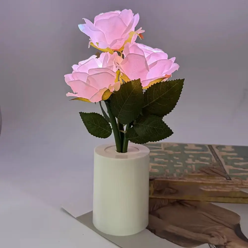 

LED Light Source LED Chinese Rose Table Lamp Simulation Rose Flower 3 Head Design Chinese Rose Shaped Desk Light