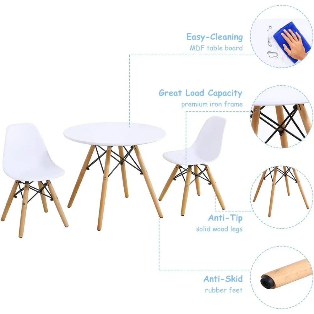 어린이 테이블 및 의자 세트, 중세기 모던 스타일, 화이트, 테이블 및 의자 2 개