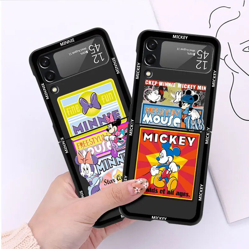 Case for Samsung Galaxy Z Flip 4 3 5 5G Flip Shockproof Capa 6.7 Inches Black Hard PC ZFlip 4 Phone Cover Mickey Minnie Mouse