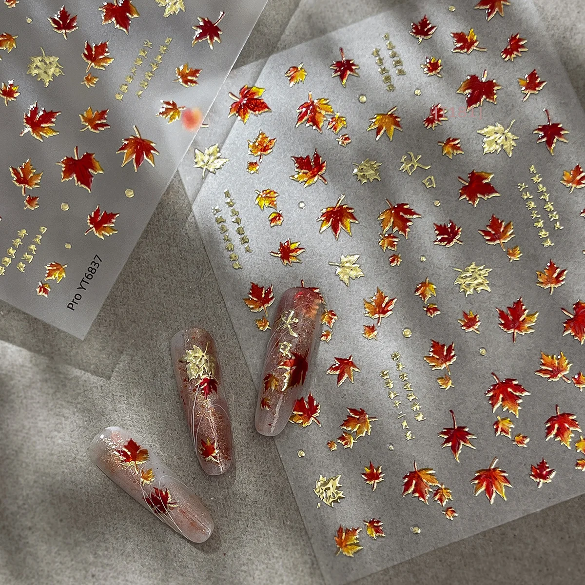 [E] 1Pcs  Leaf Autumn Nail Art Sticker Fashion Elegant Bronzing Gold Fall Leaves Red Leaf Nail Decals DIY Nail Art Decoration