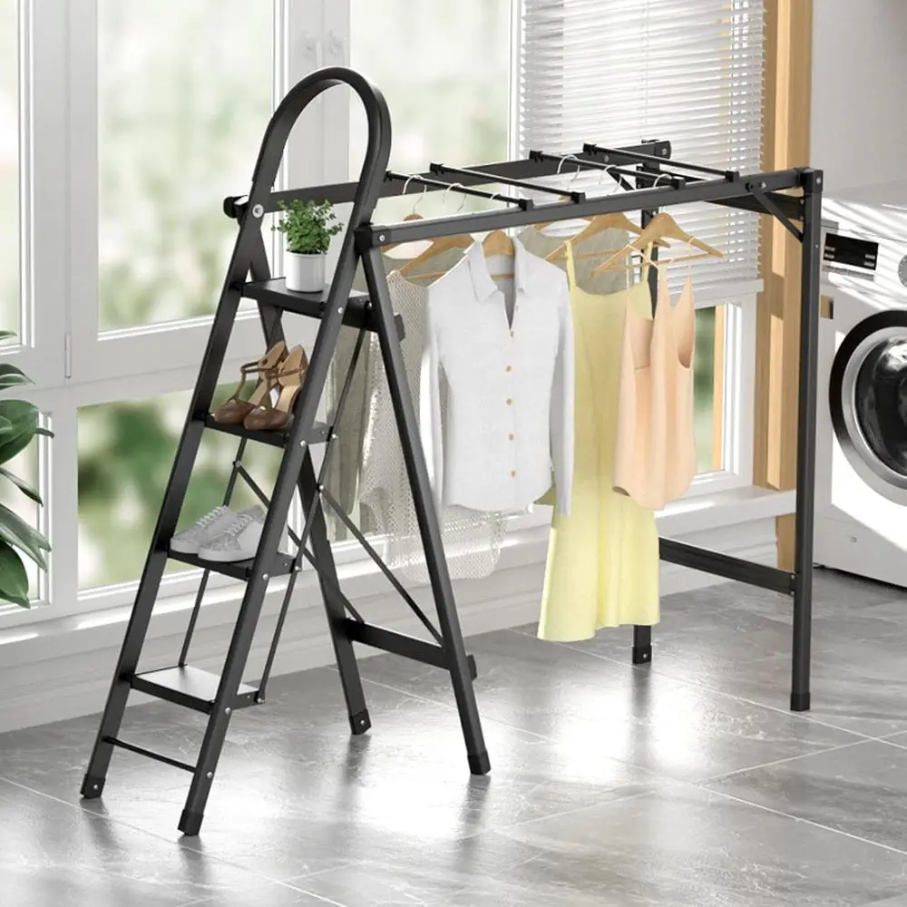 Double-Sided Ladder Drying Rack: Indoor Clothes Dryer, Space-Efficient, Wide Treads for Laundry