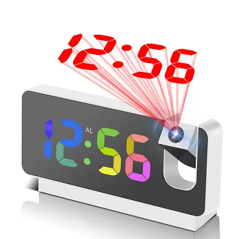 Despertador de projeção relógio de mesa com grande display led colorido rotativo teto/projetor de parede para quarto escritório banheiro