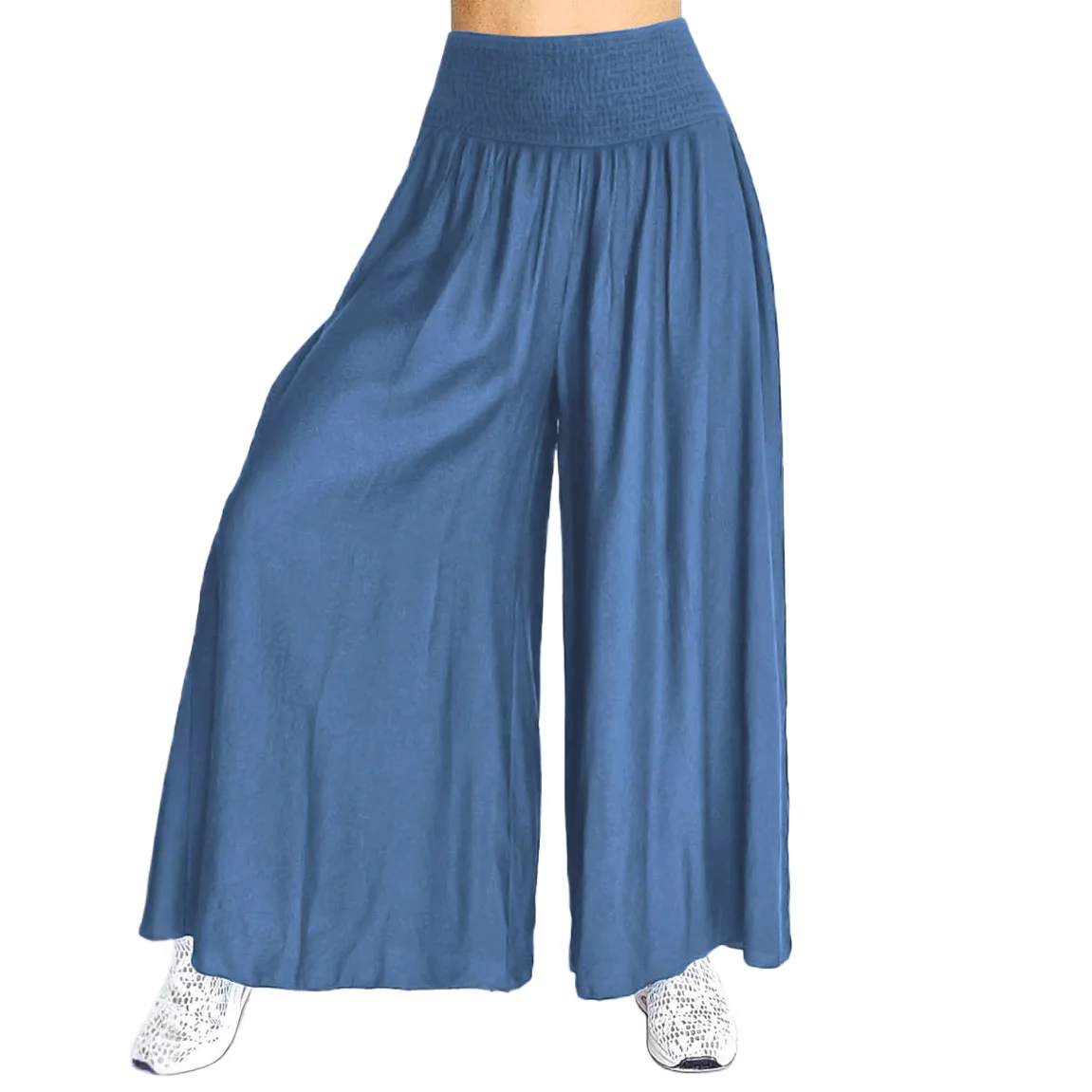 

Women Casual Loose Wide Leg Elastic Waistband Wide Pants Long Pants Floral Print Loose Elegant Blue Black Wide Leg Trousers