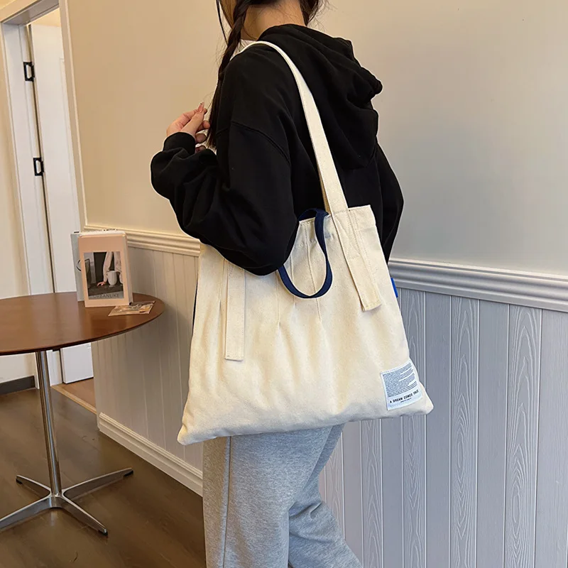 Canvas Shoulder Bag Korean Style Large Capacity Storage Cloth Bags for Women Retro Simple Trend Casual Shopping Travel Schoolbag