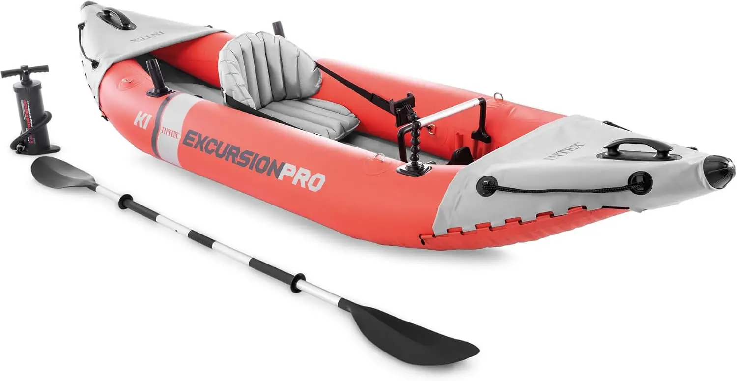 68303EP Excursion Pro K1 Inflatable Kayak Set: Includes Deluxe 86in Kayak Paddles and High-Output Pump – SuperTough PVC – Adjust