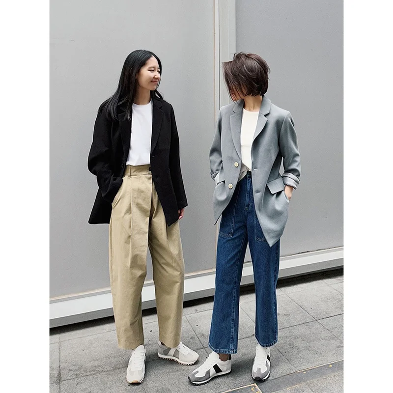 

Anti-Wrinkle Static-Resistant Fabric Double-Sided Weave Loose Fit Suit Jaet Flat Pattern Casual Ele Women's Wear