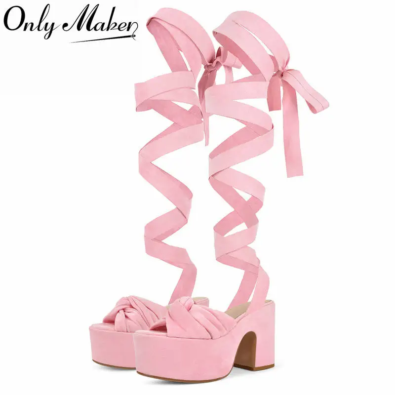 

Onlymaker Women Platform Open Round Toe Chunky Heel Lace Up Faux Suede Sandals For Party Dress Fashion Summer Sandals