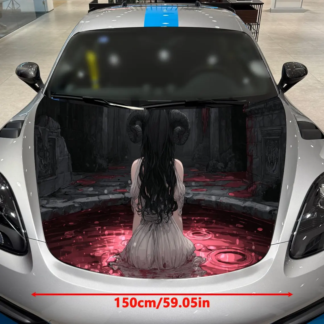ملصقات غطاء السيارة بنمط فتاة ذات قرون داكن، مقاومة للماء ذاتية اللصق، مقاومة للخدش، سهلة اللصق، ملصقات متينة للسيارة من مادة PVC