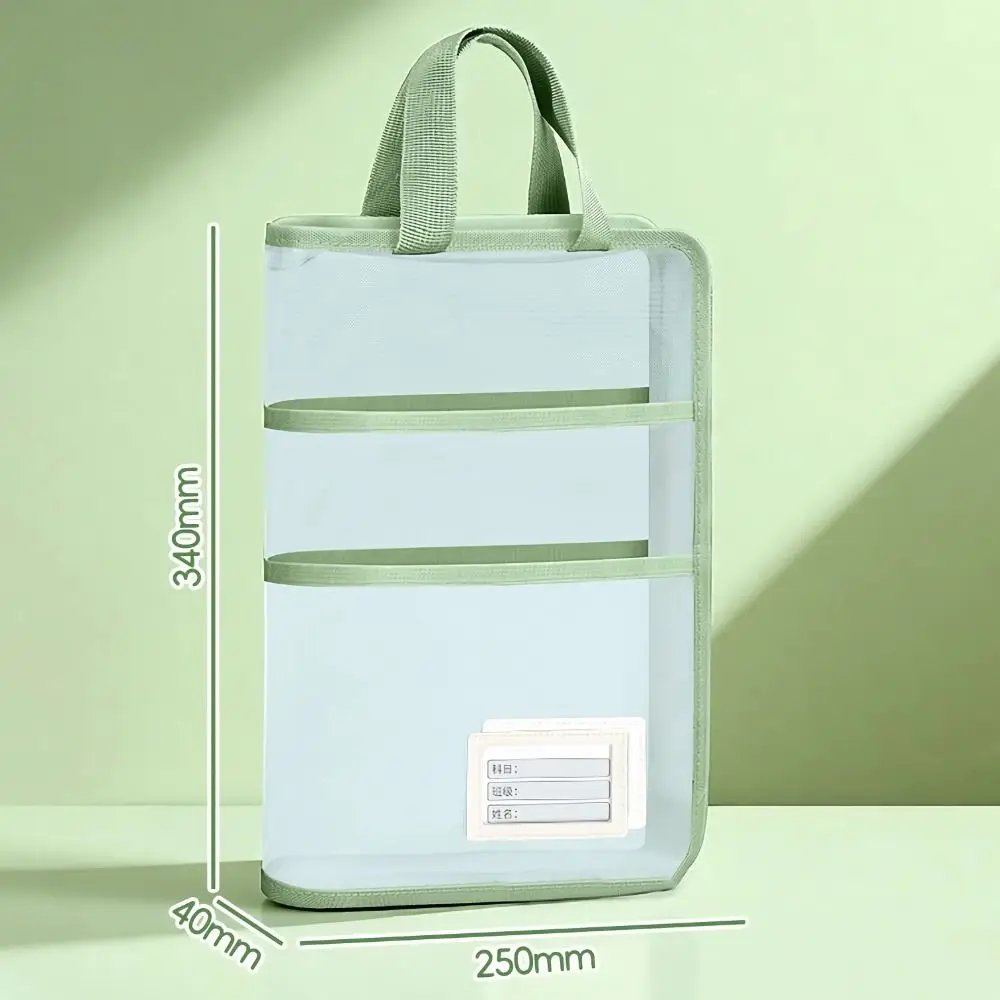 Large Capacity File Bag Horizontal Style L-Shaped Stationery Storage Bag Opening Mesh Waterproof Mesh Zipper Bag School Supplies