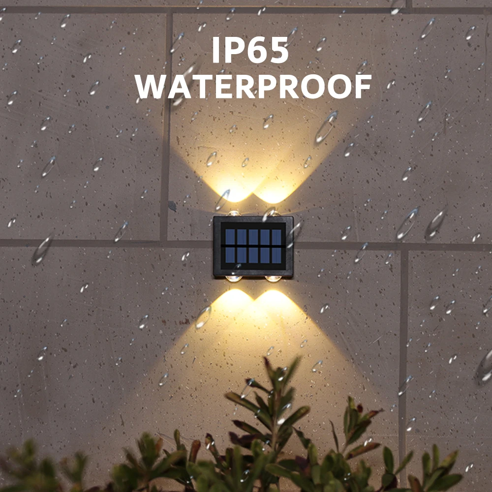 Luces solares blancas cálidas para exteriores, lámparas de pared impermeables IP65 para decoración de patio del hogar, 4LED, 2 piezas