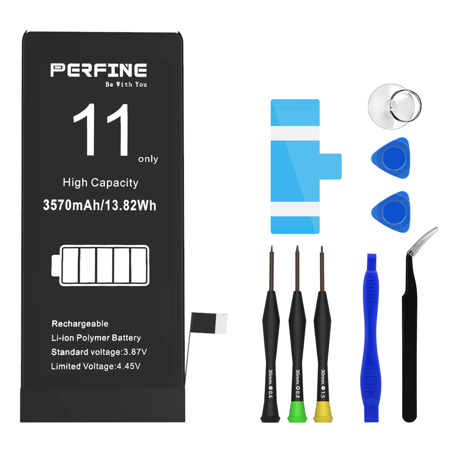 Perfine Replacement Battery for iPhone 11 3570mAh A2223 A2111 A2221 with Repair Tools Kit/TPU Case/Charging Cable