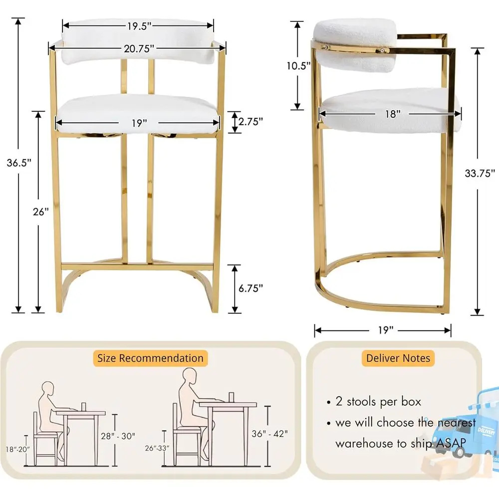 Set of 4 White Barrel-Back Counter Height Barstools with Gold Legs for Kitchen Island or Pub - view 2