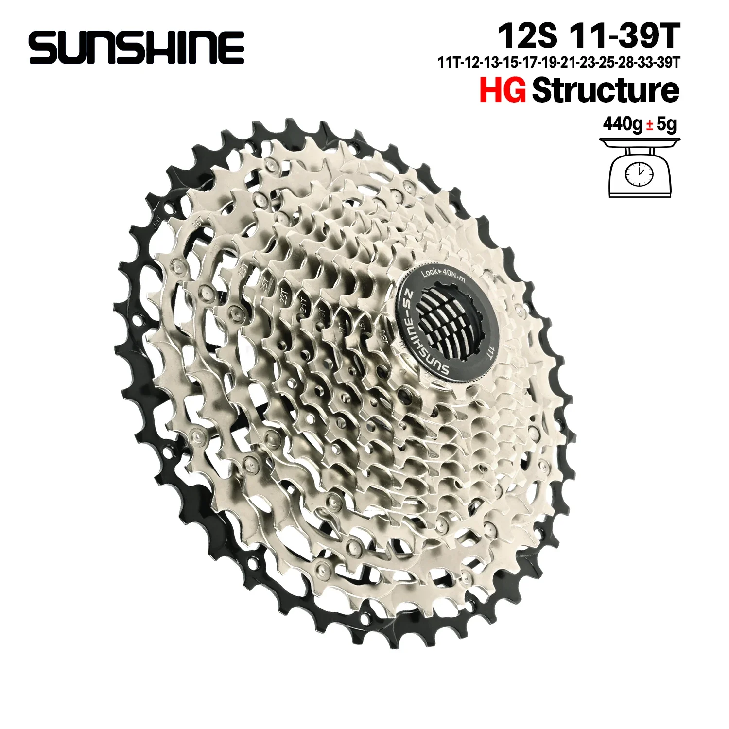 SUNSHINE Ultraleichtes Fahrradkassetten-Freilauf, Kohlenstoffstahl, Material 9/10/11/12/13 Geschwindigkeit, HG-Struktur, Kettenrad für Mountainbike