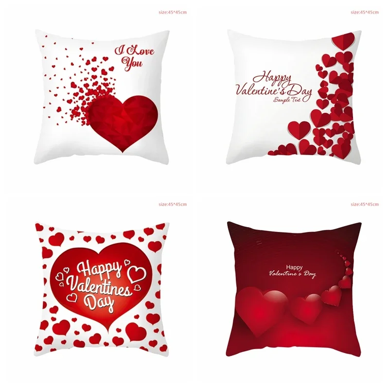 

Valentine's Day Pillowcase Red Heart Printed Pillowcover Wedding Valentines Day Home Decor Mr Mrs Love Car Sofa Pillow Case