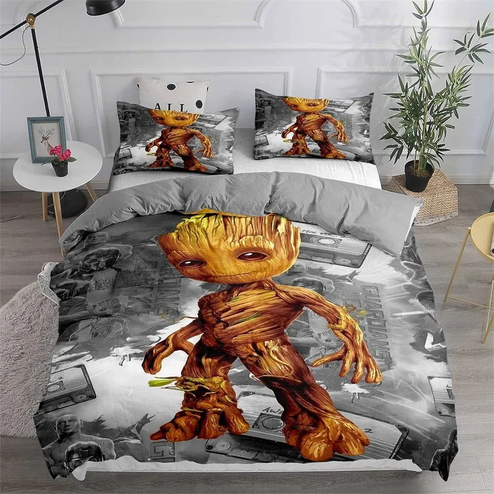 Tree People Groot Cartoon Bedding Set Duvet Cover Pillowcase  Boy Girl Gift Single Twin King Size Bedding