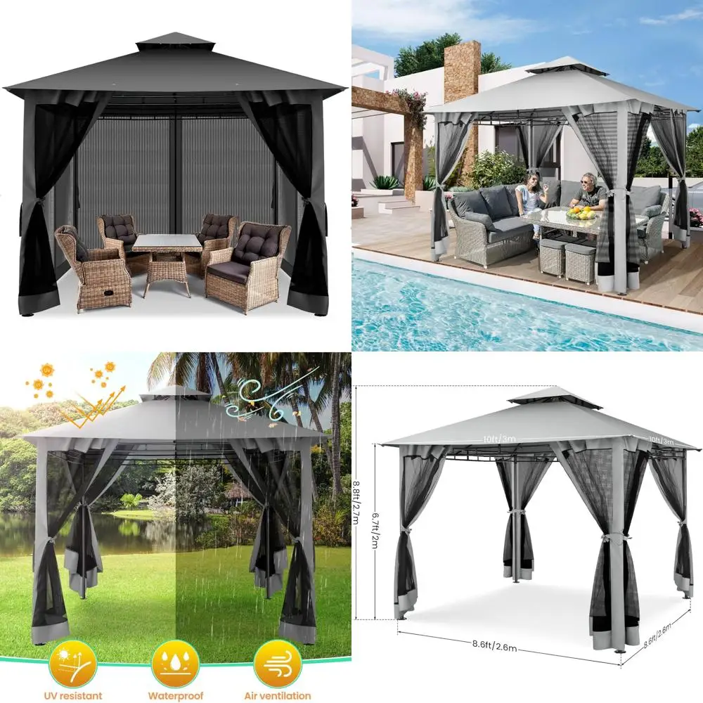 

Gazebo with Improved Cold-Proof Nettings Winter Gazebos on Clearance Heavy Duty Gazebos Double Roof with Metal Frame Gazebo Ten