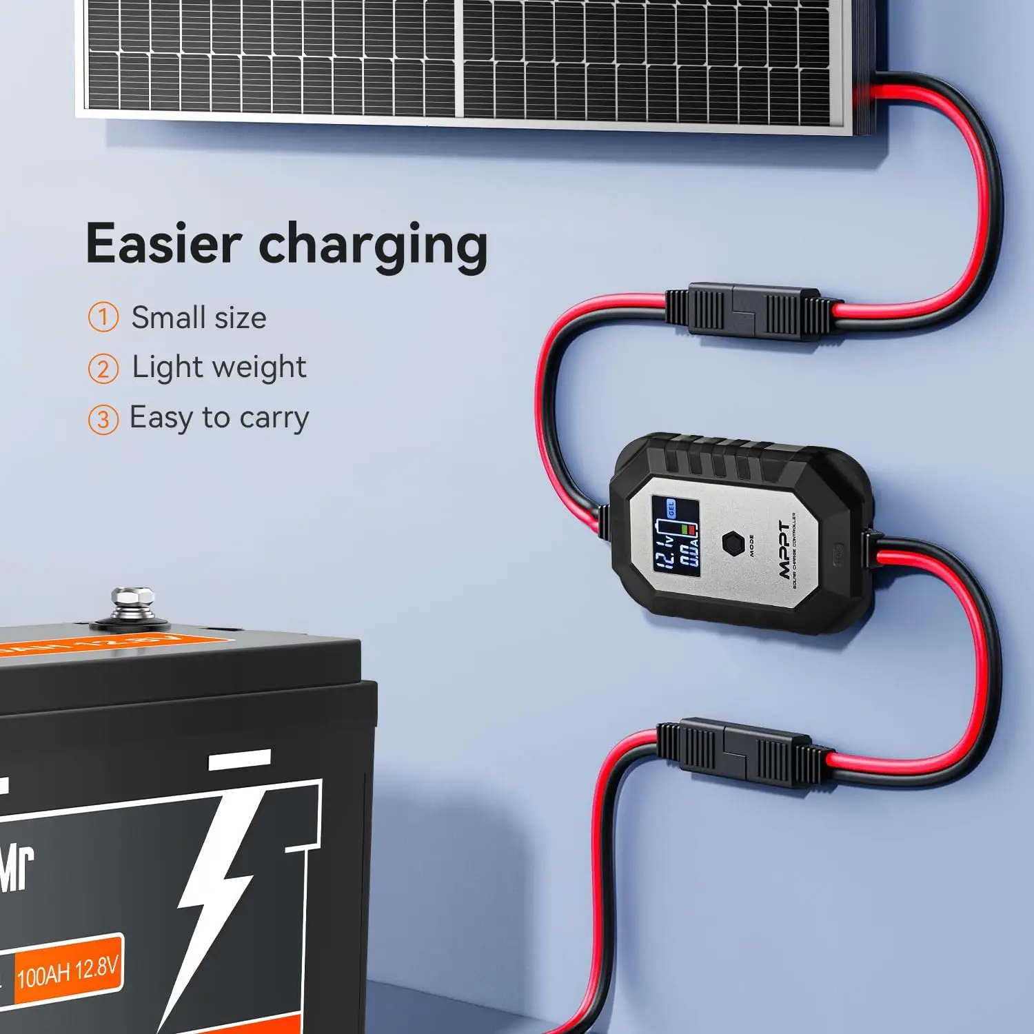 PowMr MPPT Solar Charge Controller 10A 12 Volt with Digital LCD Display Solar Panel Regulator fit for LiFePO4 Lithium Batteries