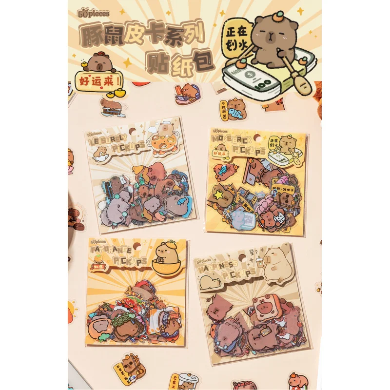50Pcs/Set Guinea Pig Transparent Waterproof Card Holdert Sticker Pack Journal Diary Decoration Material Capybara Animal Stickers