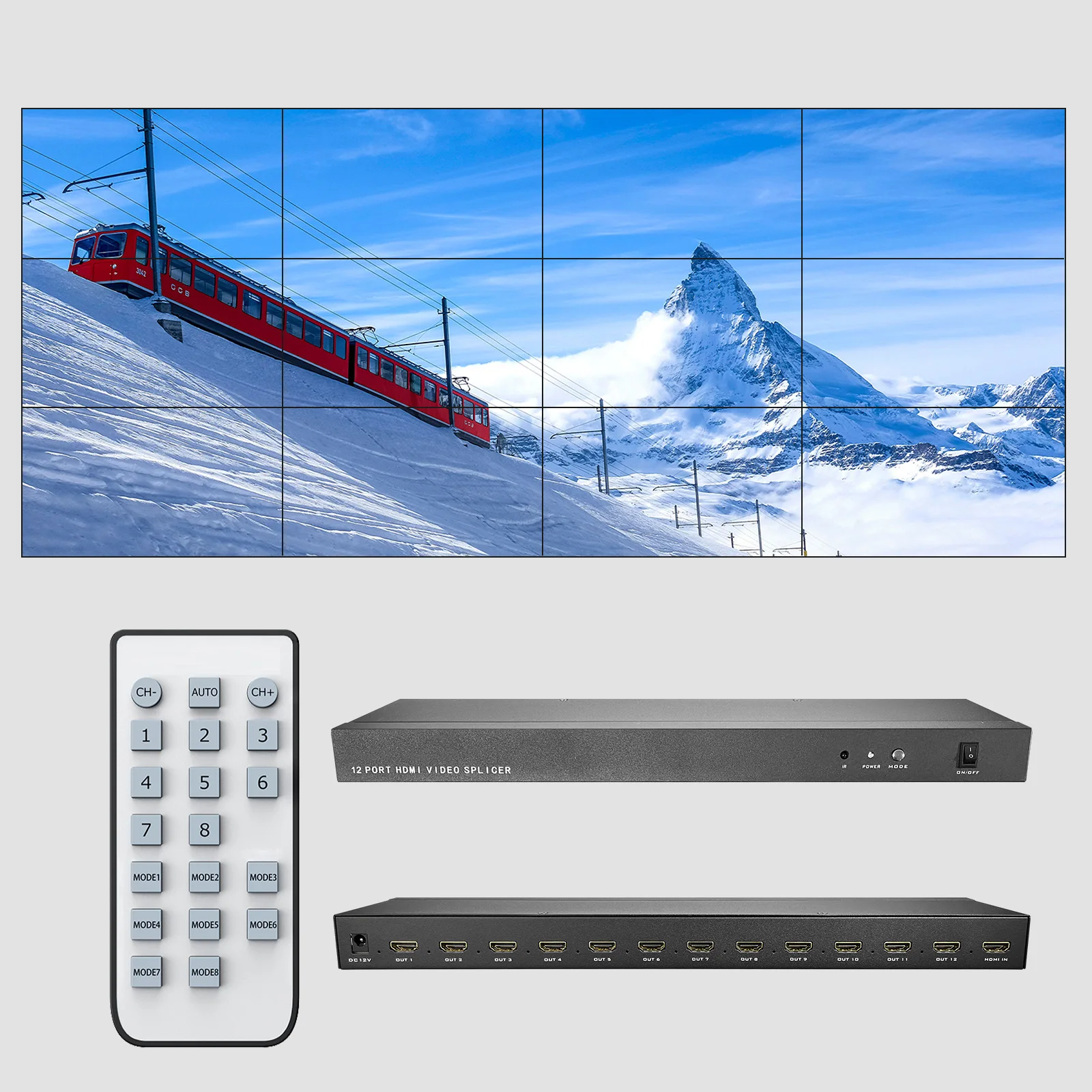 

3x4 3x3 Video Wall Controller 1080P MultiScreen Stitching Processor 60Hz HDMI TV Splicing Box With 1 Input 9 Outputs