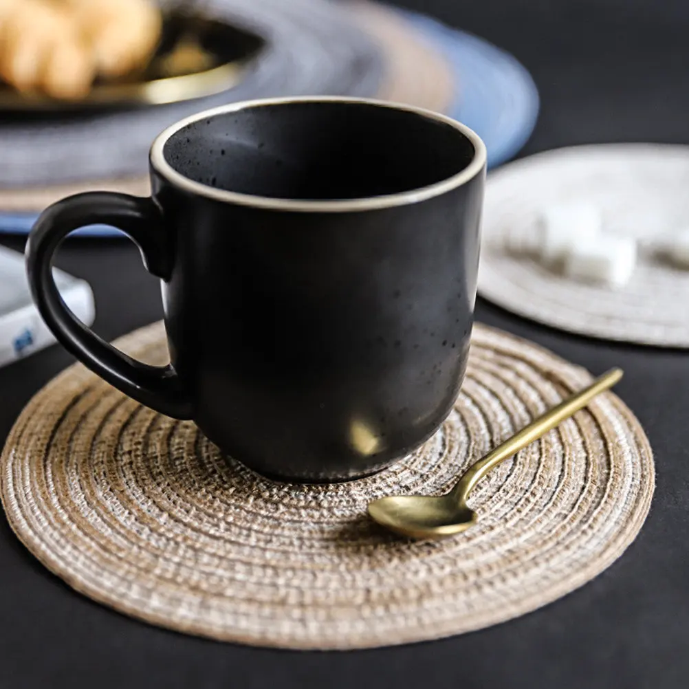 8Pcs Woven Round Placemat Set Absorbent Drink Coaster Cup Mat for Kitchen Table Desk Office Heat Insulated Tableware Accessory