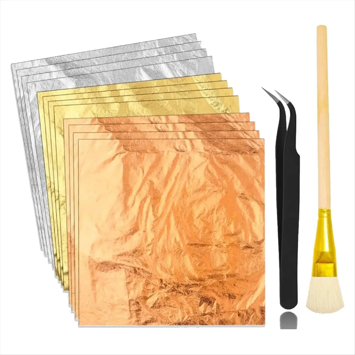 AA77 NEW  Gold-Leaf Sheets for Art, 3 Colors 150 Sheets Gold Foil Sheets for DIY Crafts Decor,Painting with Tweezer & Brush