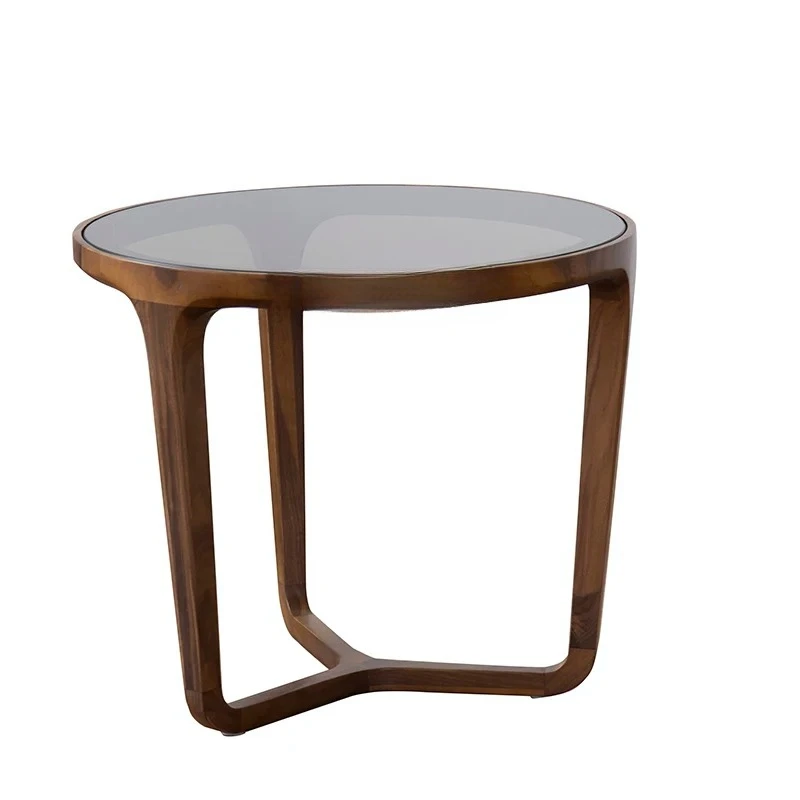 TQH round Small Apartment Living Room Solid Wood Coffee Table Simple Modern Glass Black Walnut Side Table