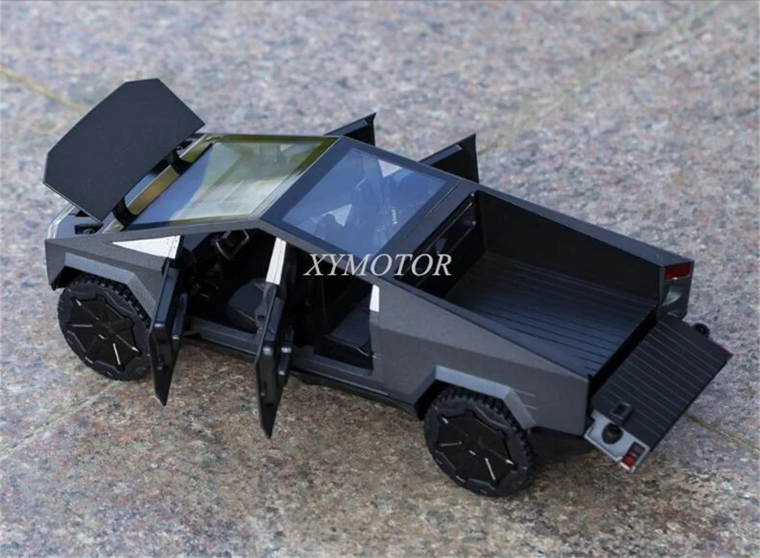 Coche de juguete modelo Tesla Cybertruck Pickup fundido a presión, regalo de Hobby, negro/gris/plata, luz de sonido, absorción de impactos, 1/24