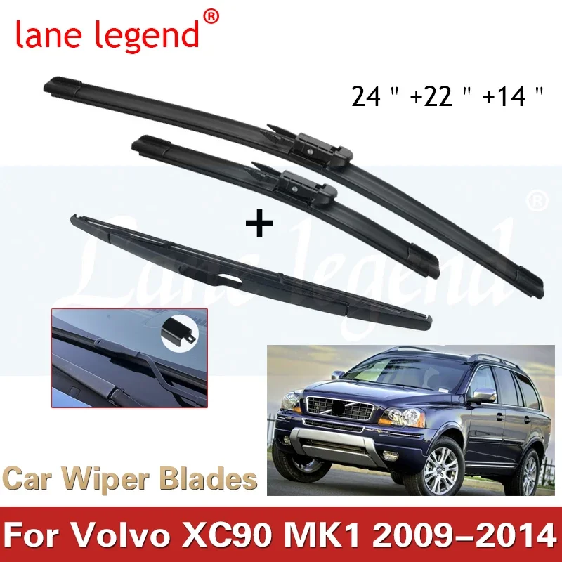 

For Volvo XC90 MK1 2009-2014 24"+22"+14" Front Rear Wiper Blades Windshield Windscreen Window Cutter Accessories 2012 2013 2014