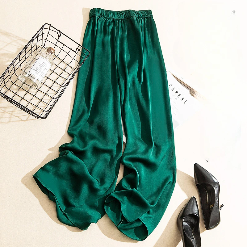 Korean style  High Waist Acetate Wide Leg Pants silk Trousers Acetate satin pants ankle-length women summer trousers SQ76