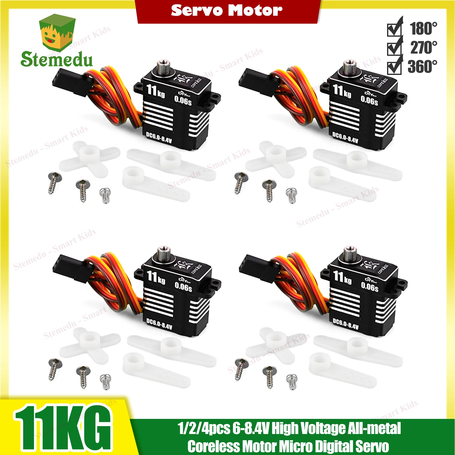 4 pz/lotto Digitale Micro Servo 11KG Alto Torque Piccolo Servomotore Coreless Ingranaggi In Metallo Involucro CNC per Auto RC, Robot, Modelli FAI DA TE