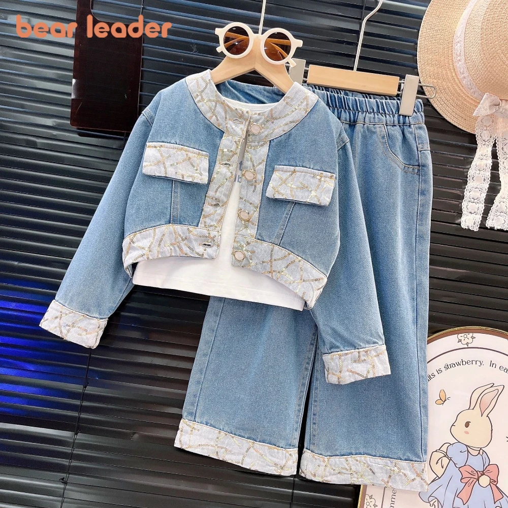 

Bear Leader Children's Clothing Spring and Autumn Girls' Set Korean Version Blue Long Sleeved Jacket Top + Pants Two-piece Set