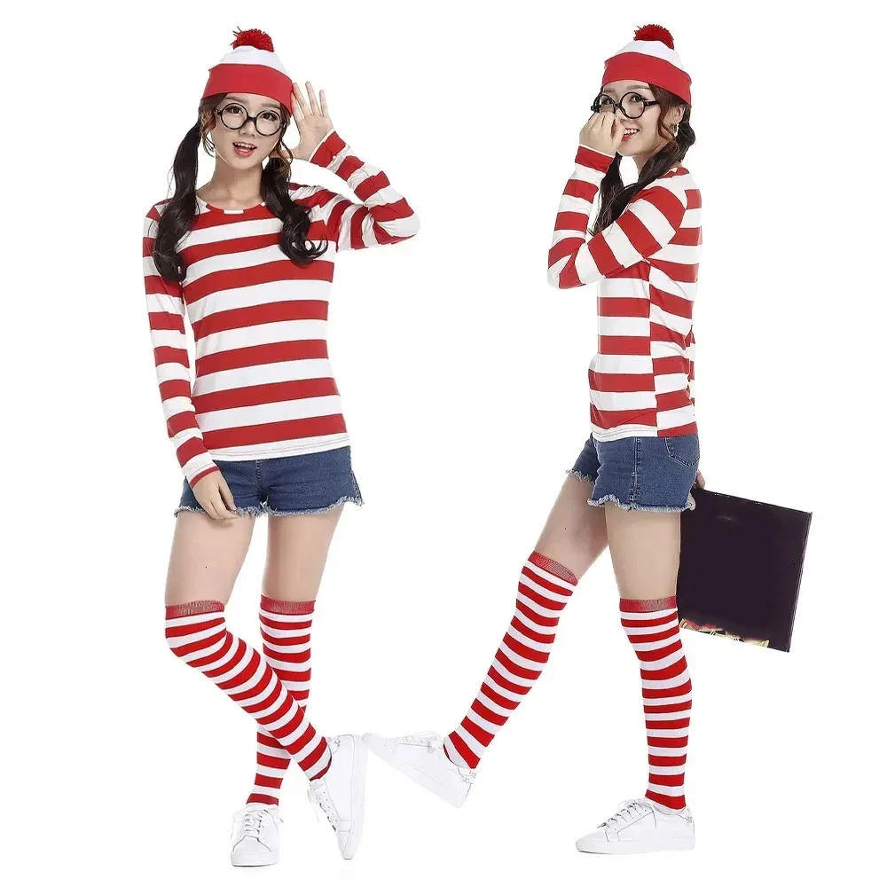 

Cartoon TV Cosplay Stag Night Outfit Adult Red Stripe Shirt Women Fancy Dress Halloween Christmas Costume