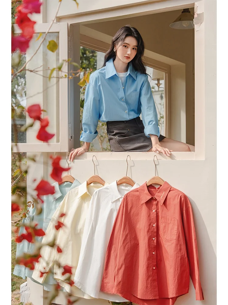 

Синяя женская футболка из чистого хлопка с длинным рукавом, весенне-осенняя, для ношения под одеждой, базовый слой, белая, красная, желтая, для повседневной носки