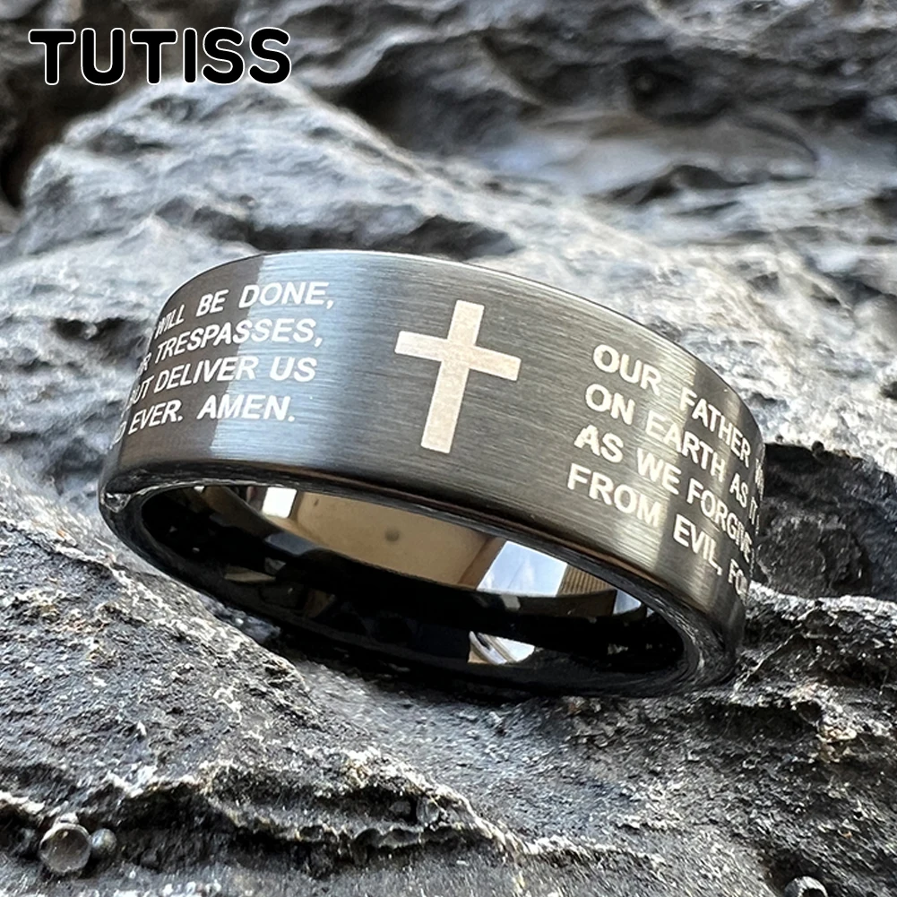 

TUTISS 8mm Brushed Finish Black Tungsten Ring Laser Engraving of Various Styles of Patternsfor Men Women Fashion Engagement