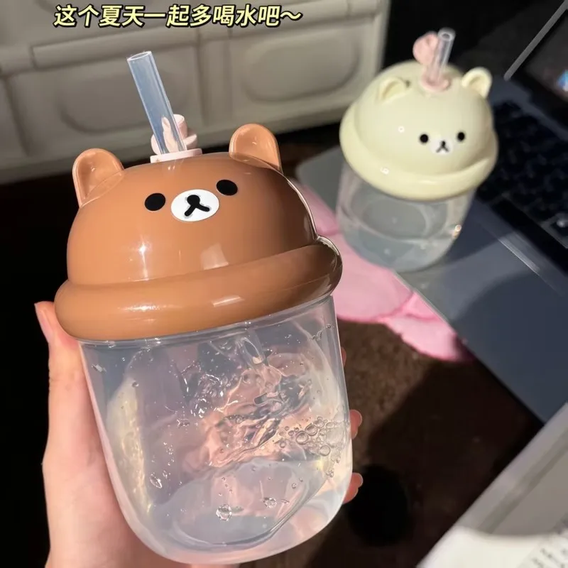 Rilakkuma Straw Cup 450ML Portable Water Cup DIY Sticker Student Summer Large Capacity Anti-Fall PPSU Milk Coffee Cup Cute Gift view 3