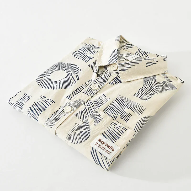 Modieus Shirt Met Letterprint Voor Heren Oversized Katoenen Casual Losse Shirts 2024 Herfst Nieuw Street Shirt