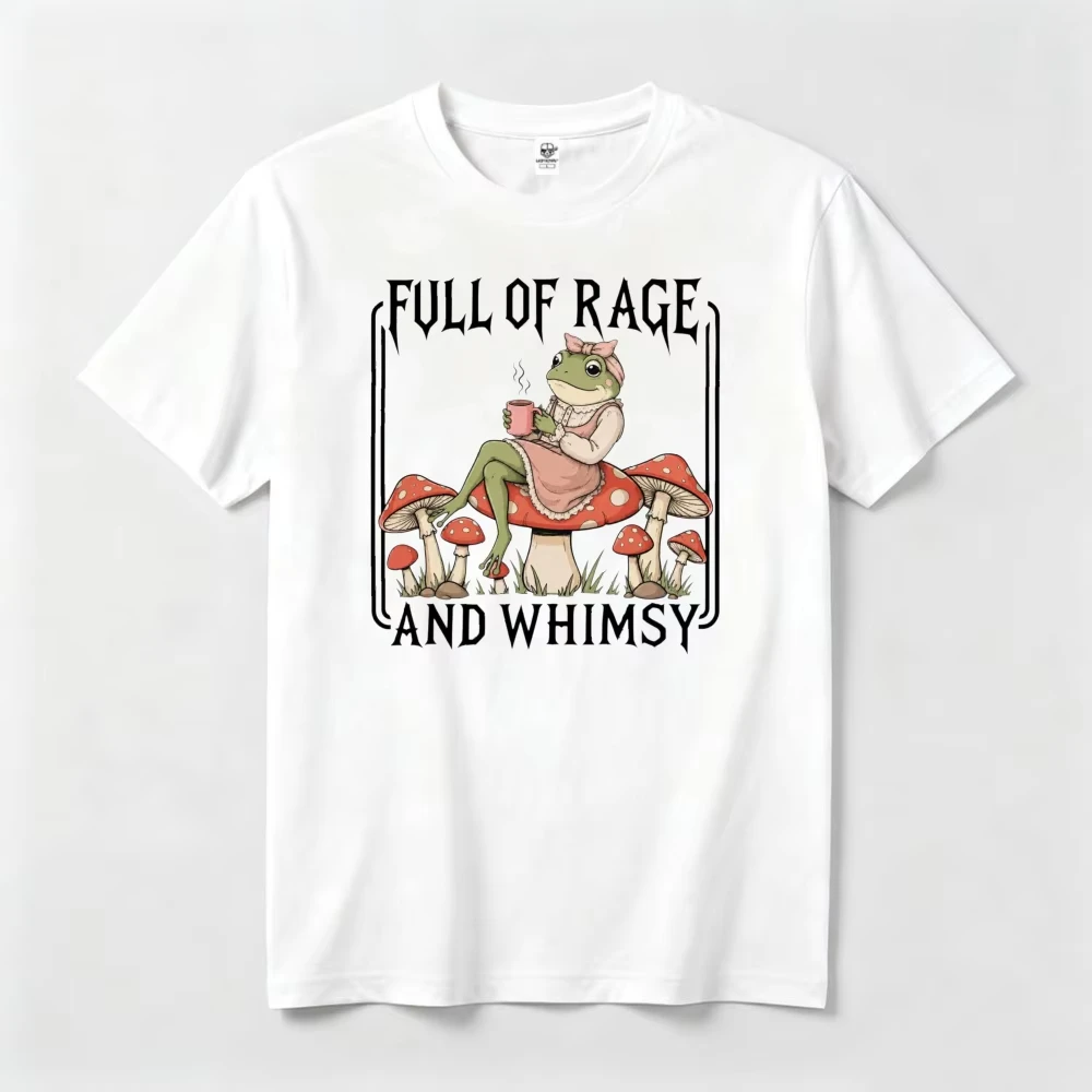 Cottagecore-Ästhetik-T-Shirt, Gothic, verspielte, lässige Oberteile, voller Wut und Fantasie, Cottagecore-Frosch-Pilz-Grafik-T-Shirt – Detail 7