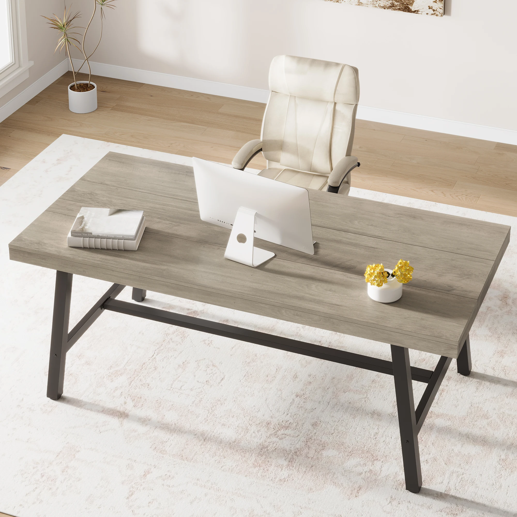 70.87 Inch Rectangle Dining Room Table for 6-8 People, Large Long Dining Table with Rustic Wooden Tabletop, Strong Metal frame Modern Industrial Kitchen and Dining Room Table, Gray