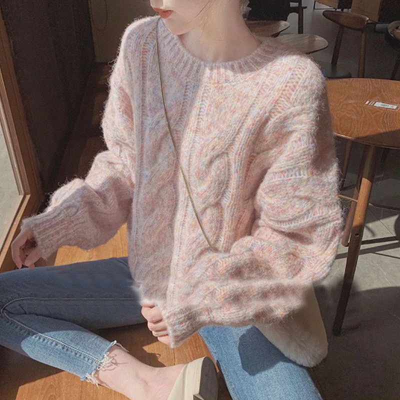 Sweet Cropped Sweater Women Oversized Knitted Pullovers Preppy O Neck Knitwear Streetwear Japanese Korean All Match Jumpers New