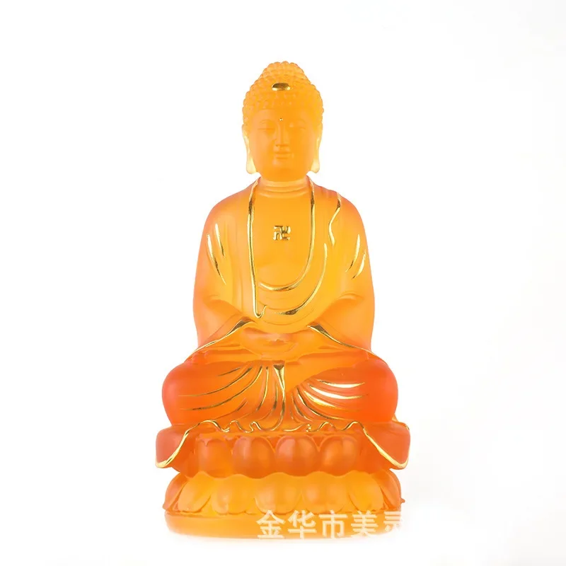 Fotografia 6: Estátua de Buda Sakyamuni esmaltada FX-1, estátua de Buda sentado com folha de ouro colada, ornamento de resina de Buda Sakyamuni.