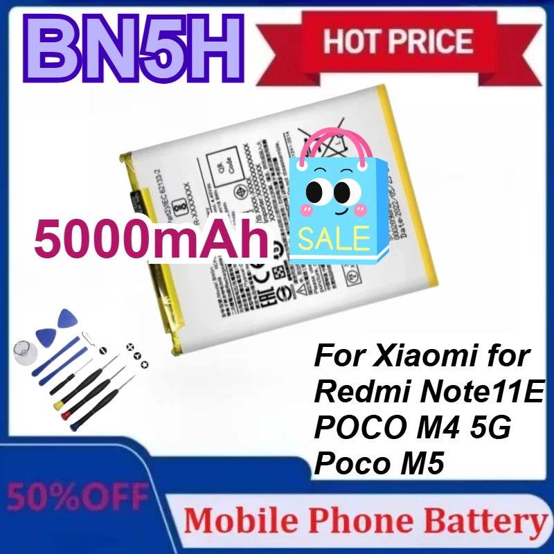 

BN5H 5000mAh Battery for Xiaomi for Redmi Note11E / POCO M4 5G/Poco M5 Phone Replacement Batteries with Tools
