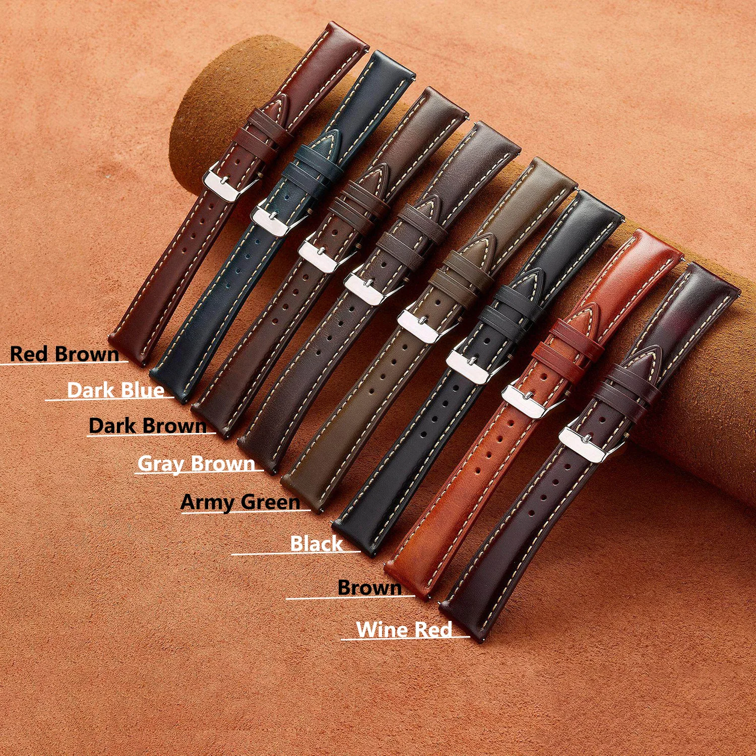 Wax Genuine Leather Men Women Watch Band Top Grain Natural Leather 18/19/20/21/22 mm Watch Strap Band Stainless Steel Buckle image 2