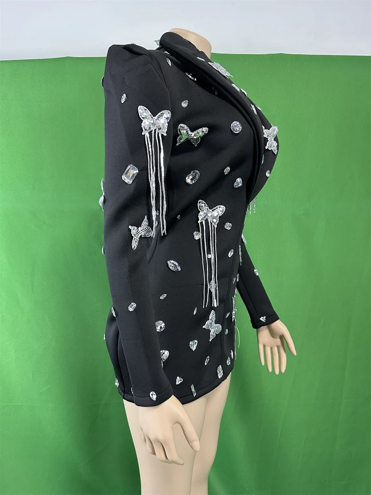 Black Blazer Design Women Sequins Butterfly Birthday Party Festival Singer Outfit Stage Wear Performance Costume Carnival