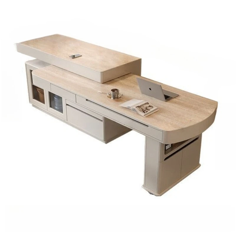 Long Island table, travertine cream wind, rotating and retractable, dual-purpose, open kitchen corner solid wood bar