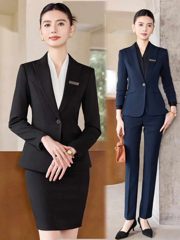 

Dark blue long-sleeved women's suit2025New Spring and Autumn Hotel Front Desk Jewelry Store Work Uniforms Professional High-End