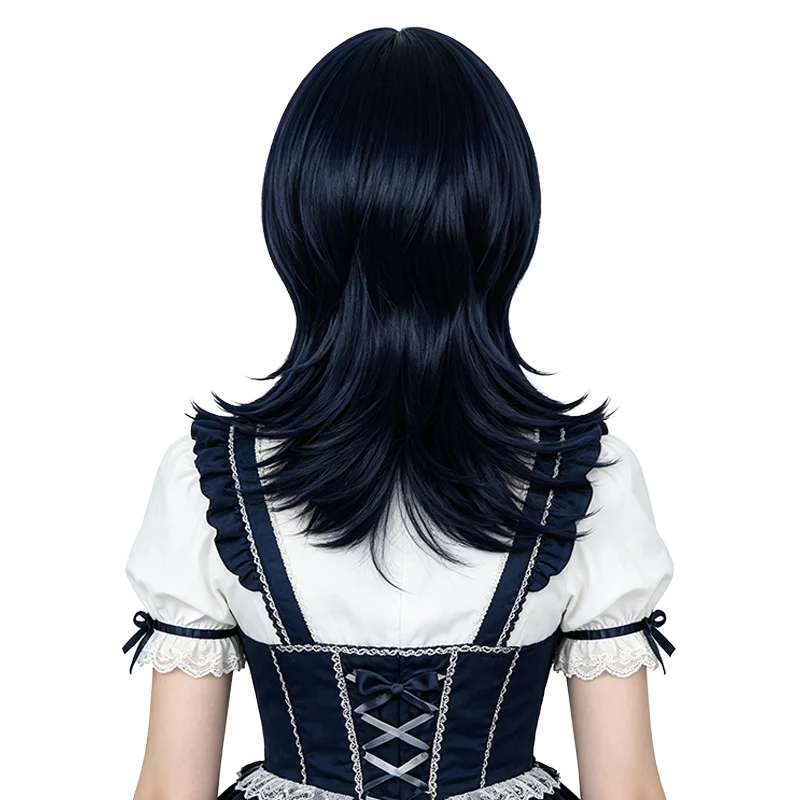 Jujutsu Kaisen Kirara Hoshi Cosplay Wigs Navy Blue with Turquoise Highlights Wolf Tail Anime Heat Resistant Synthetic Full Wig