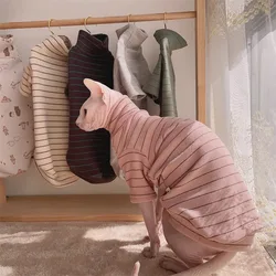Soft Undercoat for Cats Sphynx Cat Clothing in Spring Warm Fleece Striped Jumpsuit for Kittens Dogs Long sleeves Shirt Devon Rex