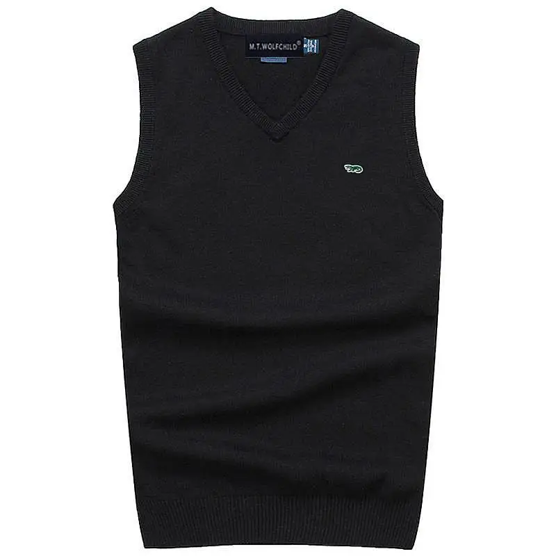 100% Cotton Mens Pullovers Knitted Vest Embroidery-Logo Casual V-Neck Sleeveless Sweaters Fashion Homme Clothing Slim Male Tops